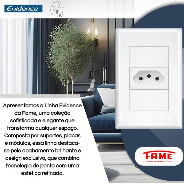 Imagem de Kit 4 Tomadas Padrão 2P+T 10A Com Placa Evidence - FAME