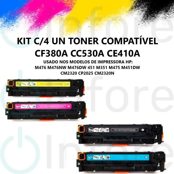 Kit 4 Toner Cf380a Cf381a Cf382a Cf383a Compatível M476 M476NW M476DW CM2320 CP2025 CM2320N - PREMIUM Imagem de Kit 4 Toner Cf380a Cf381a Cf382a Cf383a Compatível M476 M476NW M476DW CM2320 CP2025 CM2320N