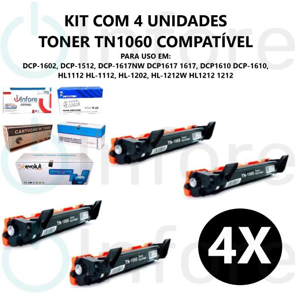 Imagem de Kit 4 Toner Compatível Com Tn1060 TN1060 Preto Hl-1112 Hl-1202 Hl-1212wRN