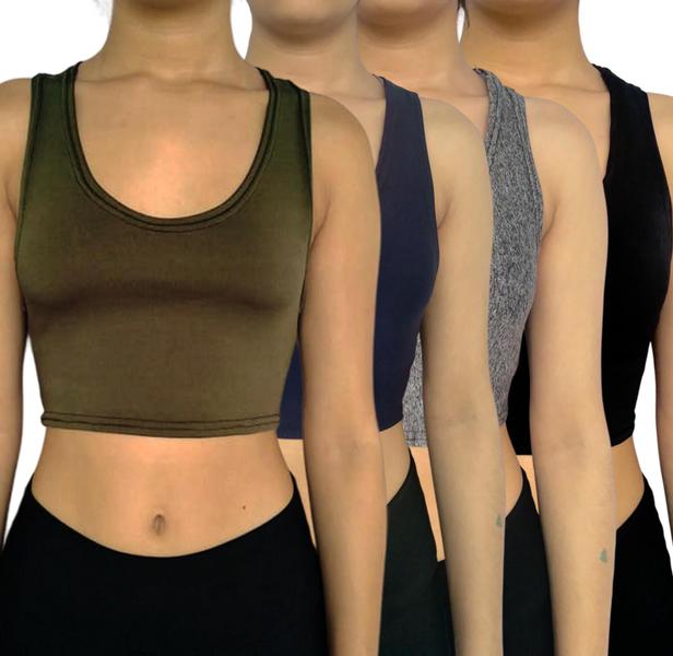 Imagem de Kit 4 Tops Femininos Regata Justos Lisos Cores Sortidas Suplex Pp ao Plus Size