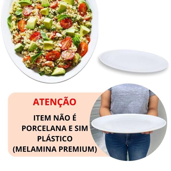 Imagem de Kit 4 Travessas 33 Cm Prato Oval para Buffet Restaurante Melamina Premium Profissional Branca Rasa  Bestfer 