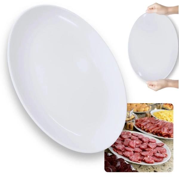 Imagem de Kit 4 Travessas Prato Oval Duas de 60 Cm + Duas de 33 Cm Rasas para Buffet Restaurante Melamina  Bestfer 