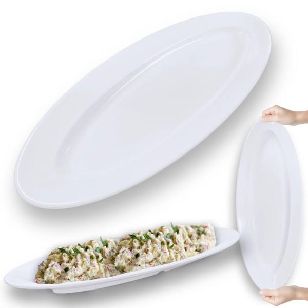 Imagem de Kit 4 Travessas Prato Oval Duas de 60 Cm + Duas de 33 Cm Rasas para Buffet Restaurante Melamina  Bestfer 