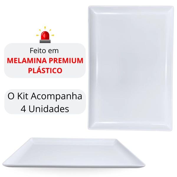 Imagem de Kit 4 Travessas Prato para Buffet de 35 Cm em Melamina Branca Ideal para Sushi Culinaria Japonesa  Bestfer 