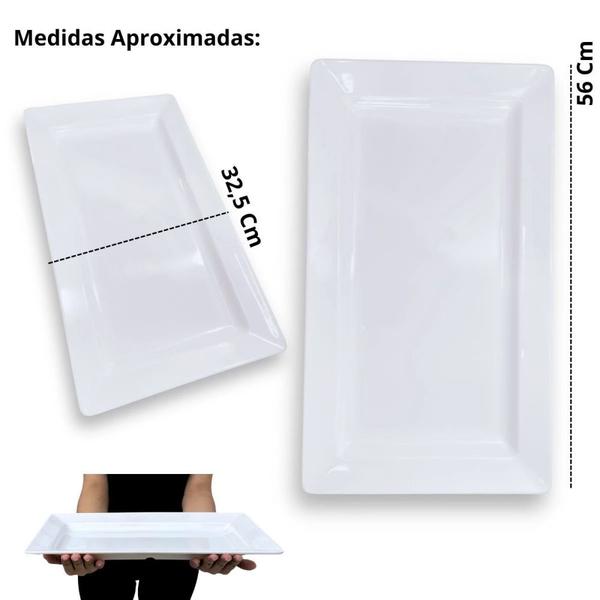 Imagem de Kit 4 Travessas Retangulares de 40 Cm e 56 Cm Prato Buffet Restaurante Melamina Profissional Branca  Bestfer 