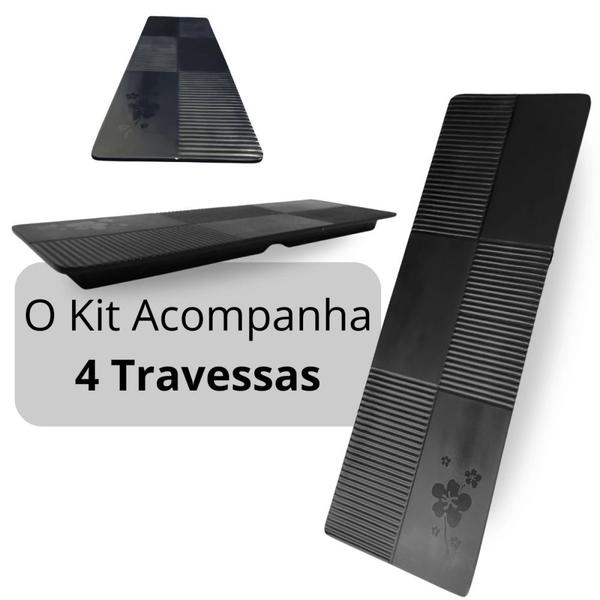 Imagem de Kit 4 Travessas Retangulares Retas 33cm Pretas em Melamina Kanpai para Sushi Restaurante Japones Oriental  Bestfer 