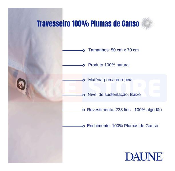 Imagem de Kit 4 Travesseiro Daune Pluma De Ganso 200 Fios 50x70cm Cor Branco