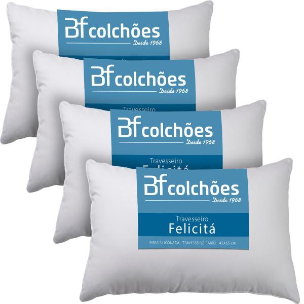 Kit 4 Travesseiros Fibra Siliconada Antialérgico Macio 45x65cm BF Colchões Kit 4 Travesseiros Fibra Siliconada Antialérgico Macio 45x65cm BF Colchões