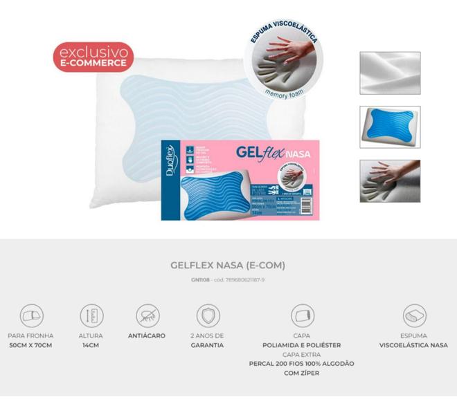 Imagem de Kit 4 Travesseiros Gel Flex Nasa Baixo