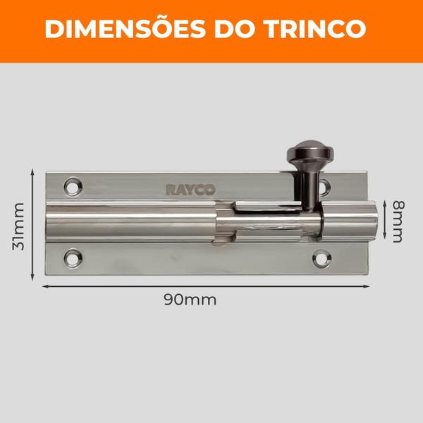 Kit 4 Trinco 90Mm Tarjeta Ferrolho De Porta Alumínio Cromado - Rayco Imagem de Kit 4 Trinco 90Mm Tarjeta Ferrolho De Porta Alumínio Cromado
