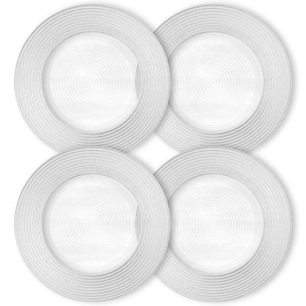 Kit 4 Un Sousplat Redondo Borda Prateada Vidro 33Cm Rafimex Imagem de Kit 4 Un Sousplat Redondo Borda Prateada Vidro 33Cm Rafimex