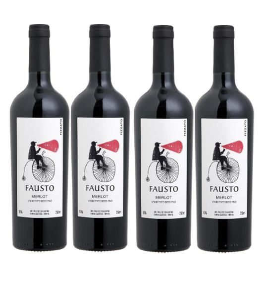 Imagem de Kit 4 Un Vinho Fausto de Pizzato Merlot 750 ml