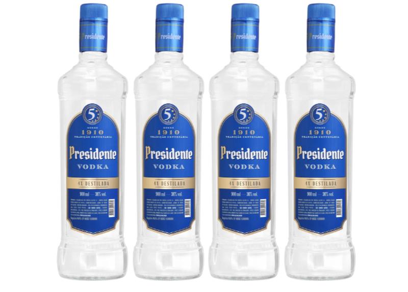 Imagem de Kit 4 Un Vodka Presidente 900 ml