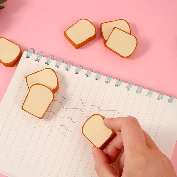 Imagem de Kit 4 Unidades Borracha Pão de Forma Kawaii Saquinho de Pão - Papelaria Fofa Cute Volta as Aulas