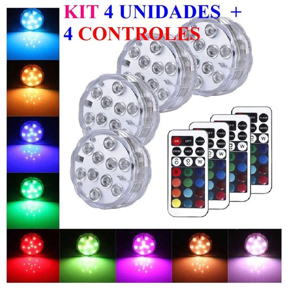 Imagem de Kit 4 UNIDADES luz Piscina Led Rgb Colorida+controle Remoto - EMB-ECOMMERCE-LUMINAI