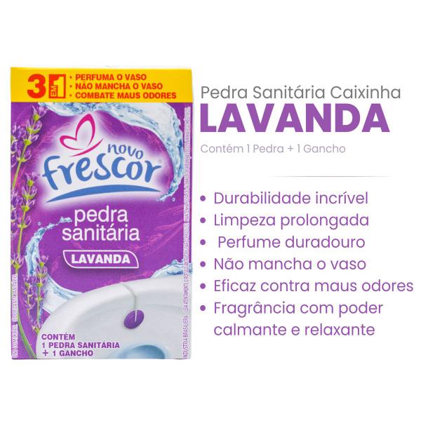 Imagem de Kit 4 Unidades  Pedra Sanitária 22G Detergente Novo Frescor Para Vaso Sanitário Privada