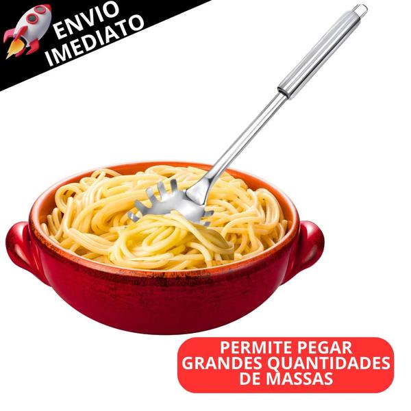 Imagem de Kit 4 Utensílio de Cozinha Inox Premium Escumadeira Concha Colher de Arroz e Pegador de Massas