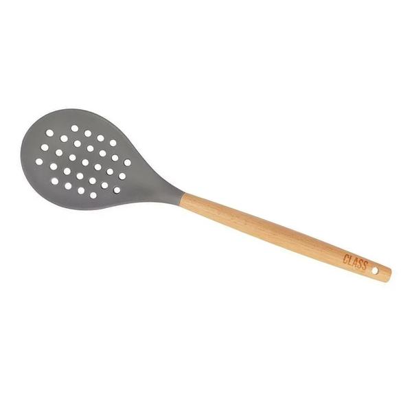 Imagem de Kit 4 Utensílios Espumadeira Colher Concha Bambu Silicone