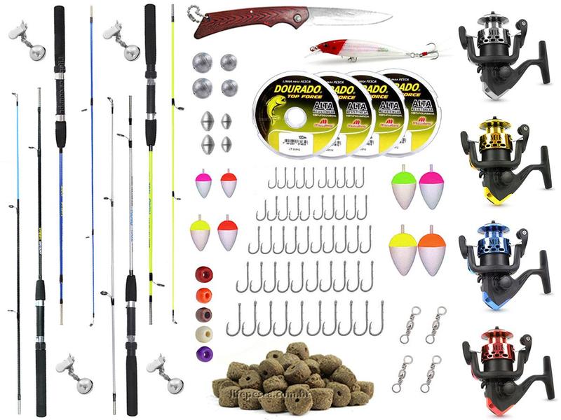 Imagem de Kit 4 Varas 1,35m (2 Partes) + 4 Molinete + Acessórios (Ref. 43)