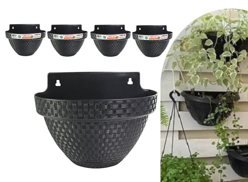 Imagem de Kit 4 Vaso Parede Meia Lua Rattan Preto Jardinagem 3 Litros