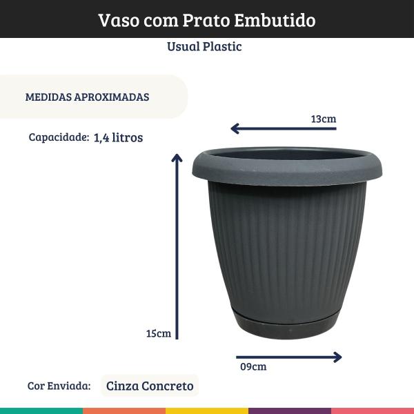 Imagem de Kit 4 Vasos Anti Dengue com Prato Embutido Cinza Concreto