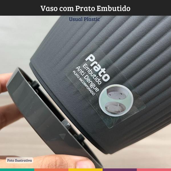 Imagem de Kit 4 Vasos com Prato Embutido Preto Sistema Anti Dengue