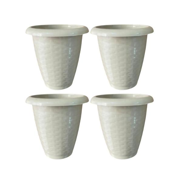 Imagem de Kit 4 Vasos De Planta Pequeno 300ml Redondo Plástico Rattan