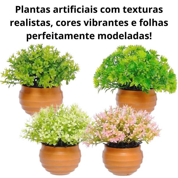 Imagem de Kit 4 Vasos Vasinhos Plantas Flores Artificial Decoração