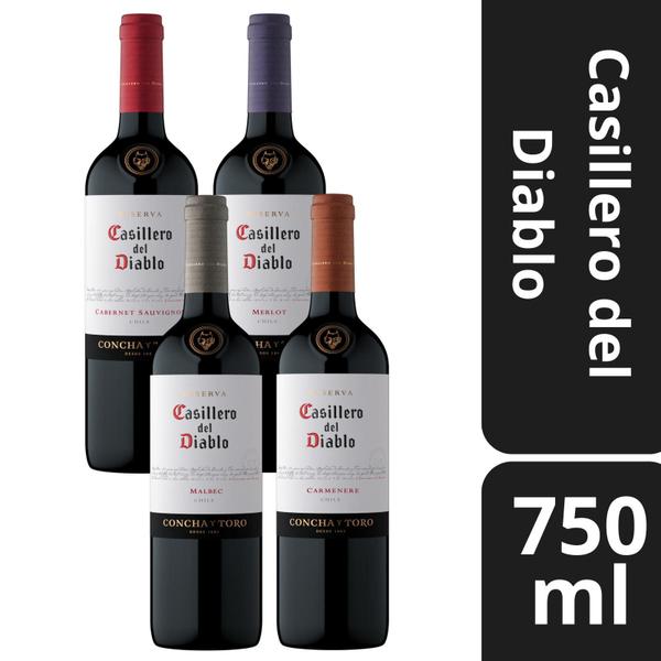 Imagem de Kit 4 Vinhos Casillero Del Diablo Cabernet Sauvinon, Carmenere, Merlot e Malbec 750ml