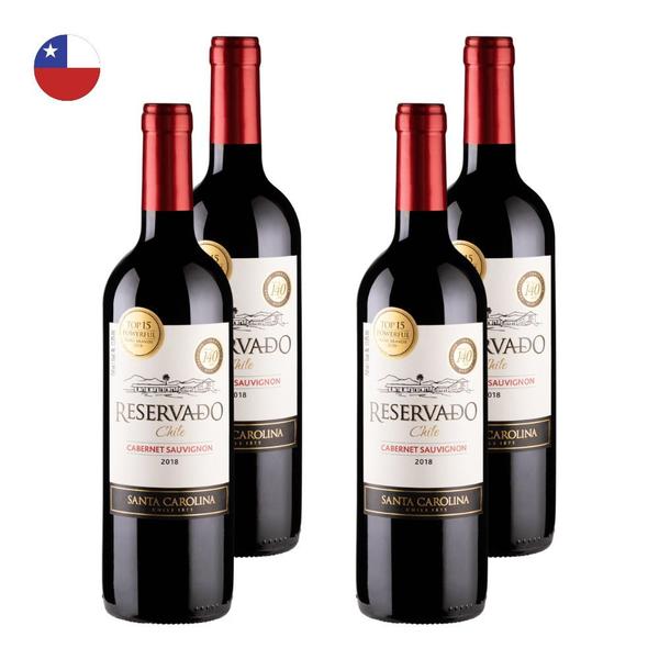 Kit 4 Vinhos Santa Carolina Reservado Cabernet Sauvignon Tinto Chile 750ml Imagem de Kit 4 Vinhos Santa Carolina Reservado Cabernet Sauvignon Tinto Chile 750ml