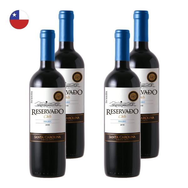 Kit 4 Vinhos Santa Carolina Reservado Malbec Tinto Chile 750ml Imagem de Kit 4 Vinhos Santa Carolina Reservado Malbec Tinto Chile 750ml