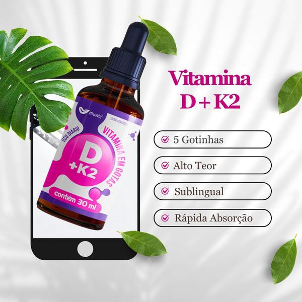 Kit 4 vitamina d + vitamina k2 gotas sabor maracujá muwiz Imagem de Kit 4 vitamina d + vitamina k2 gotas sabor maracujá muwiz