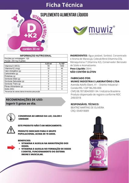 Kit 4 vitamina d + vitamina k2 gotas sabor maracujá muwiz Imagem de Kit 4 vitamina d + vitamina k2 gotas sabor maracujá muwiz