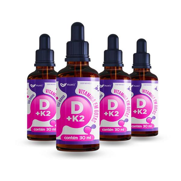 Kit 4 vitamina d + vitamina k2 gotas sabor maracujá muwiz Imagem de Kit 4 vitamina d + vitamina k2 gotas sabor maracujá muwiz
