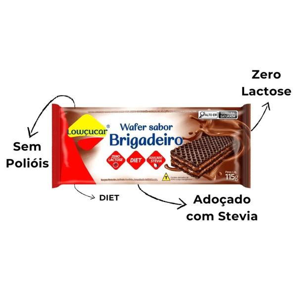 Imagem de Kit 4 wafer sabor brigadeiro zero acucar zero lactose zero gordura trans baixo teor de sodio lowcucar 115g