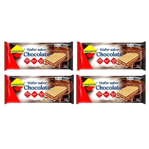 Imagem de Kit 4 wafer sabor chocolate zero acucar zero lactose zero gordura trans baixo teor de sodio lowcucar 115g