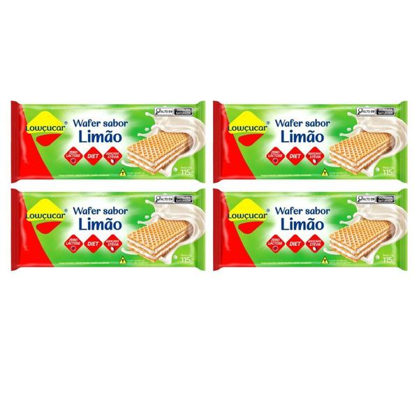 Imagem de Kit 4 wafer sabor limao zero acucar zero lactose zero gordura trans baixo teor de sodio lowcucar 115g