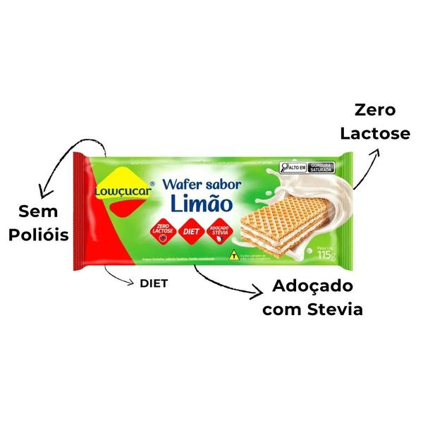 Imagem de Kit 4 wafer sabor limao zero acucar zero lactose zero gordura trans baixo teor de sodio lowcucar 115g