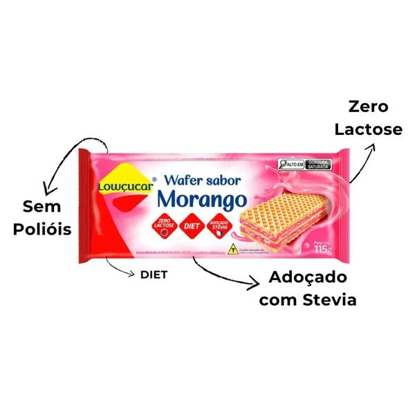 Imagem de Kit 4 wafer sabor morango zero acucar zero lactose zero gordura trans baixo teor de sodio lowcucar 115g