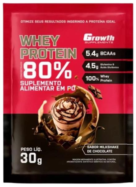 Imagem de Kit 4 Whey Protein 80% 30g Growth Chocolate Com Milk Shake