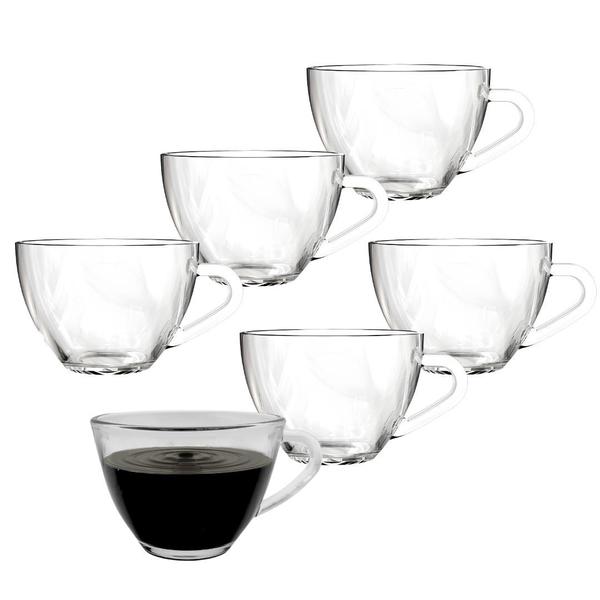 Imagem de Kit 4 Xicara Caneca Copo De Vidro Transparente Café Chá Cappuccino Alça 90ml