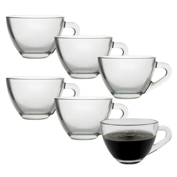 Kit 4 Xicara Caneca Copo De Vidro Transparente Café Chá Cappuccino Alça 90ml - CASAMBIENTE Kit 4 Xicara Caneca Copo De Vidro Transparente Café Chá Cappuccino Alça 90ml - CASAMBIENTE