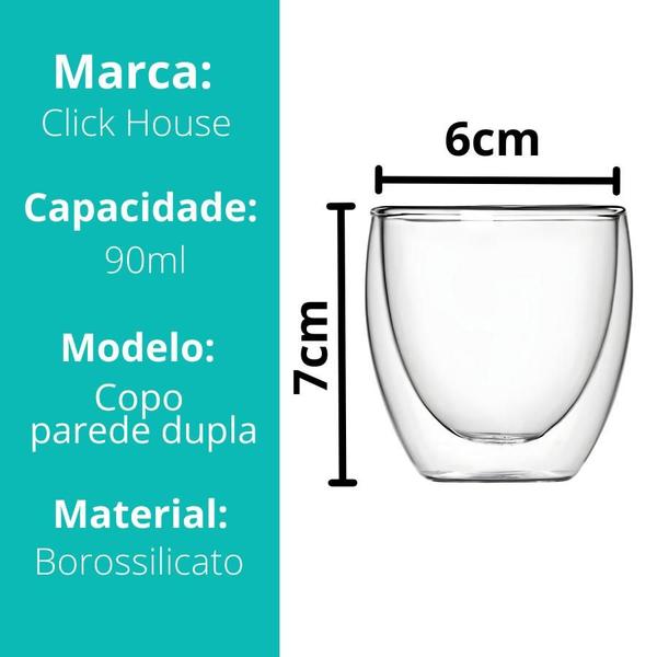 Imagem de Kit 4 Xícaras Copo De Vidro Para Café De Parede Dupla 90ml