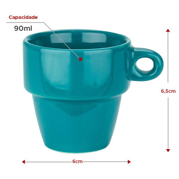 Imagem de Kit 4 Xícaras para Café Cerâmica Empilháveis Verde 90ml