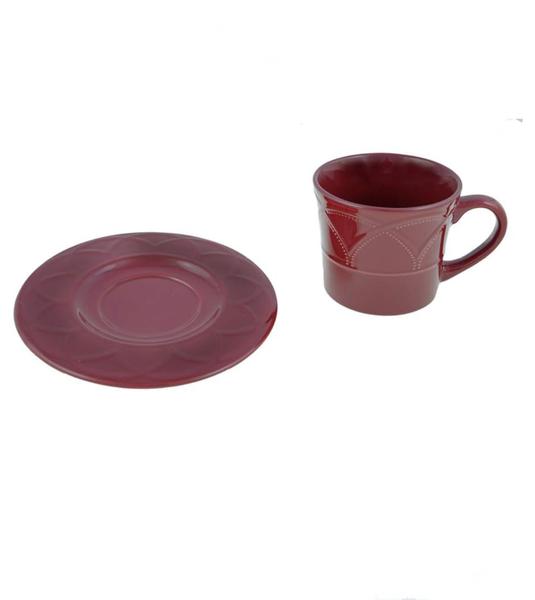 Kit 4 Xícaras Porcelna P/Chá C/Pires Vinho - 250ml - WOLFF Imagem de Kit 4 Xícaras Porcelna P/Chá C/Pires Vinho - 250ml - WOLFF