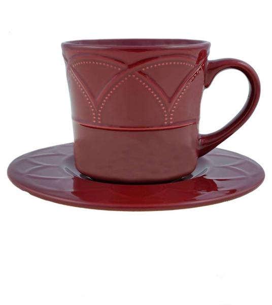 Kit 4 Xícaras Porcelna P/Chá C/Pires Vinho - 250ml - WOLFF Imagem de Kit 4 Xícaras Porcelna P/Chá C/Pires Vinho - 250ml - WOLFF