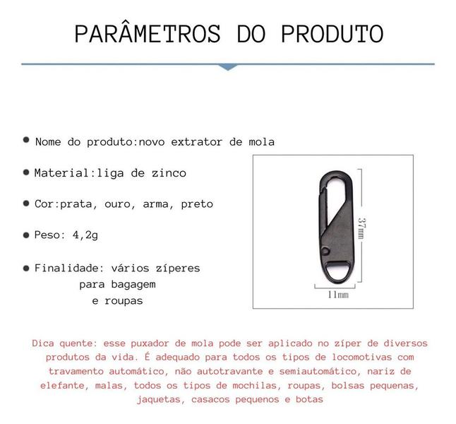 Imagem de Kit 4 Zíper Universal Extrator Destacável Cabeça Instantâneo