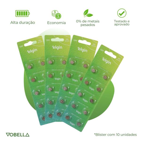 Kit 40 Baterias Pilhas Alcalina Lr41 1,5v 4 Cartela Elgin Imagem de Kit 40 Baterias Pilhas Alcalina Lr41 1,5v 4 Cartela Elgin