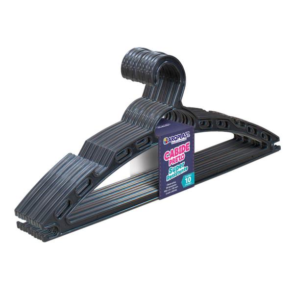 Kit 40 Cabide Preto Super Resistente Conjunto C/10Pç 40x16cm - Arqplast Imagem de Kit 40 Cabide Preto Super Resistente Conjunto C/10Pç 40x16cm