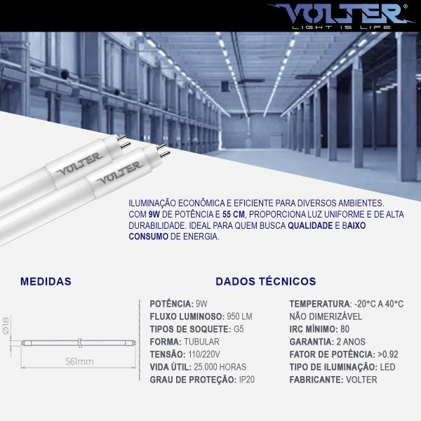 Imagem de Kit 40 Lâmpada Led Tubular Volter 9w T5 55cm G5 bivolt branco neutro 4000k 950lm